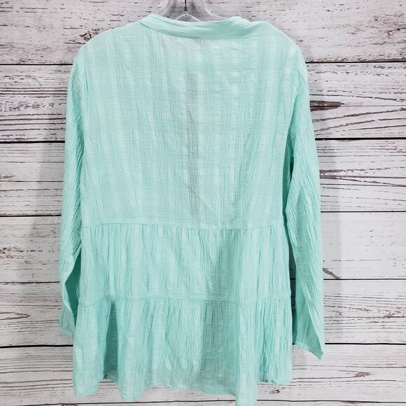 Soft Surroundings Aqua Blue Tiered Half Button Long Sleeve Top Size Medium - Picture 12 of 12